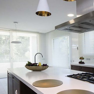 White Aluminium Venetian blinds in kitchen