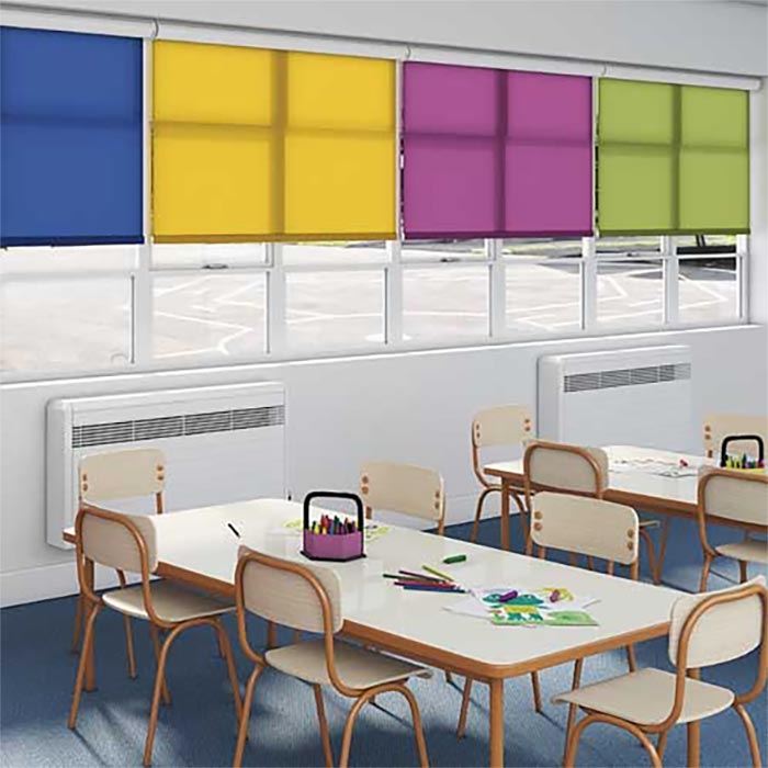 Colourful Roller blonds in a school classroom on Merseyside